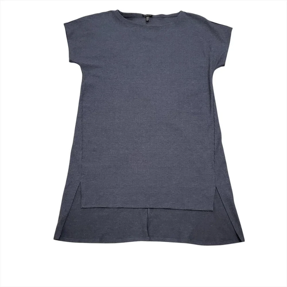 Eileen Fisher Women Ribed Knit Tunic Mini Dress M Boat Neck Stretch Shor… - Picture 3 of 11